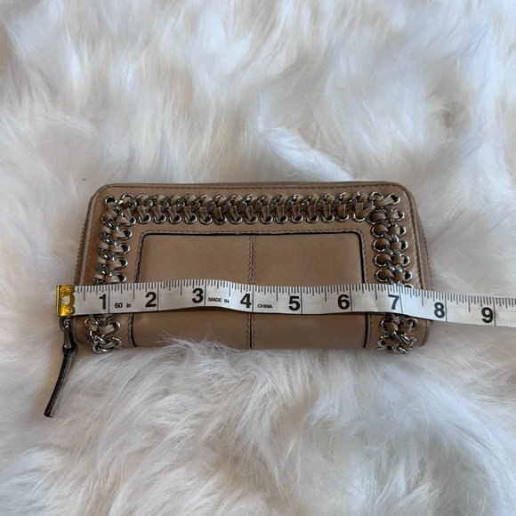 Karen Millen Wallet Calf Leather Full Zip Center Accordion Nude Tan Braid #GK116 - Picture 12 of 14